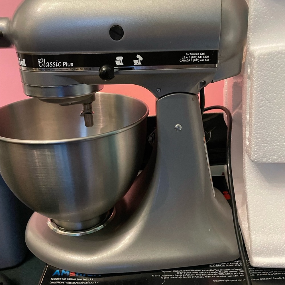 KitchenAid Classic Plus mixer with attachments,